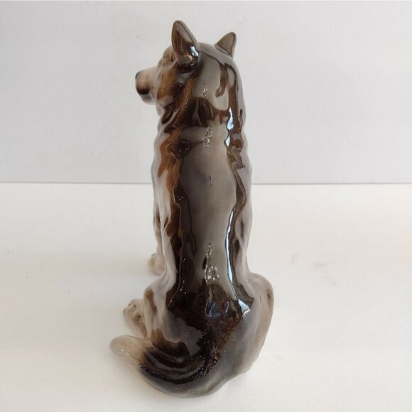 Vtg Glazed Ceramic Alaskan Malamute Husky German Shepard Dog Figurine Stamped - Picture 6 of 9